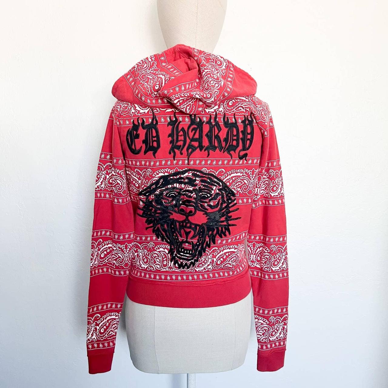 Ed Hardy Vintage Y2k Red Bandana Full Zip Hoodie... - Depop