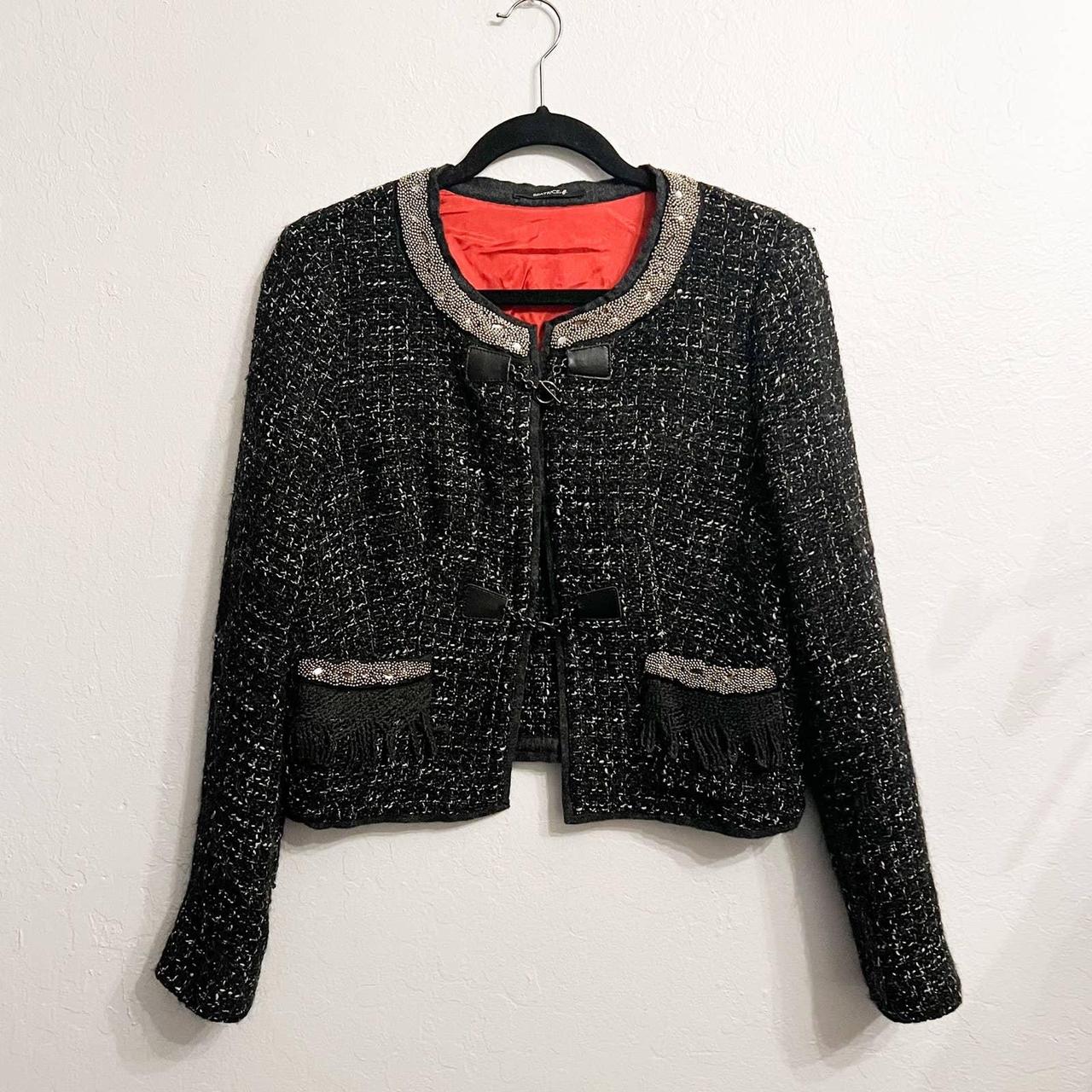 BEATRICE B Tweed Beaded Jacket Blazer Fringe Italy Depop