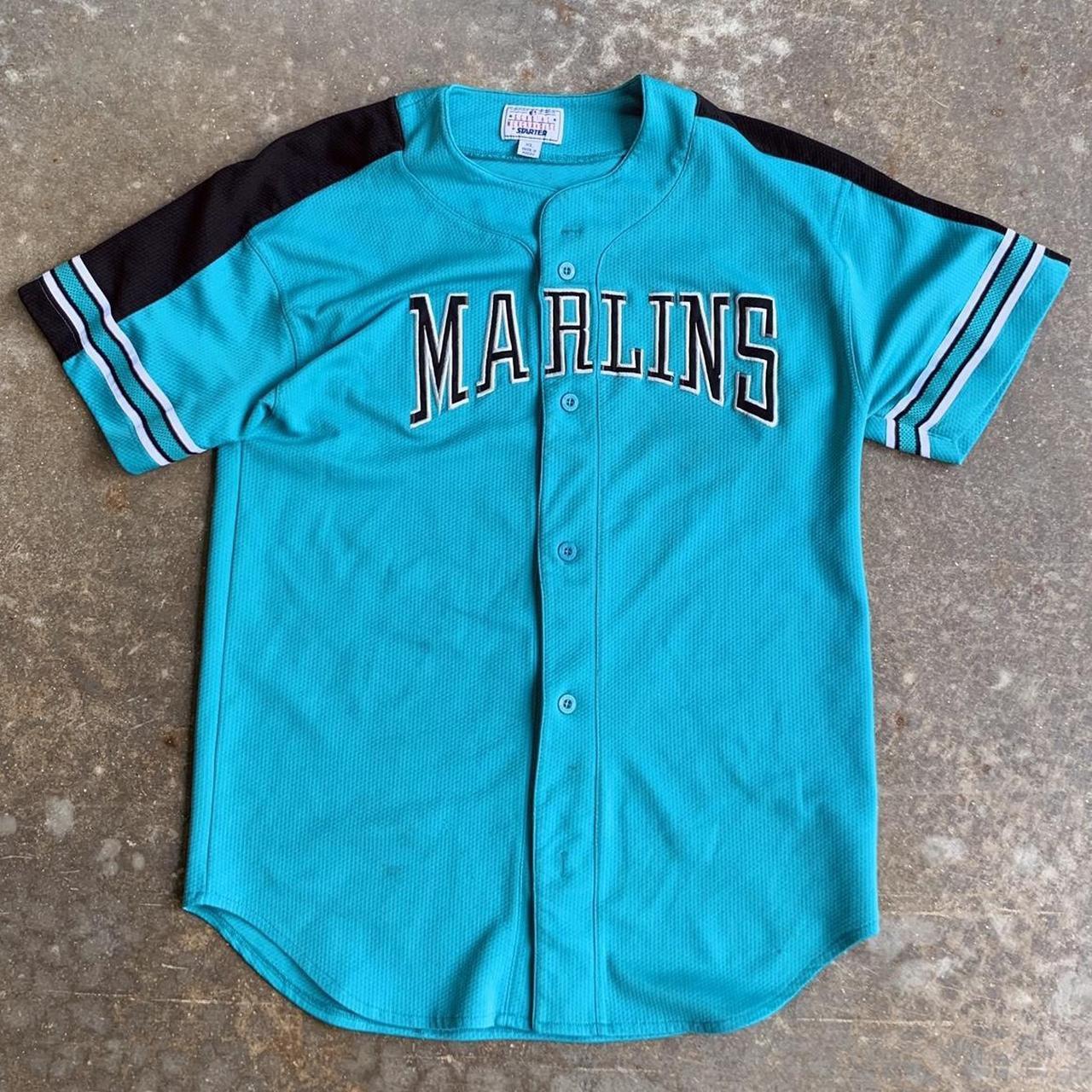 Vintage Starter Florida Marlins Teal 90s Baseball - Depop