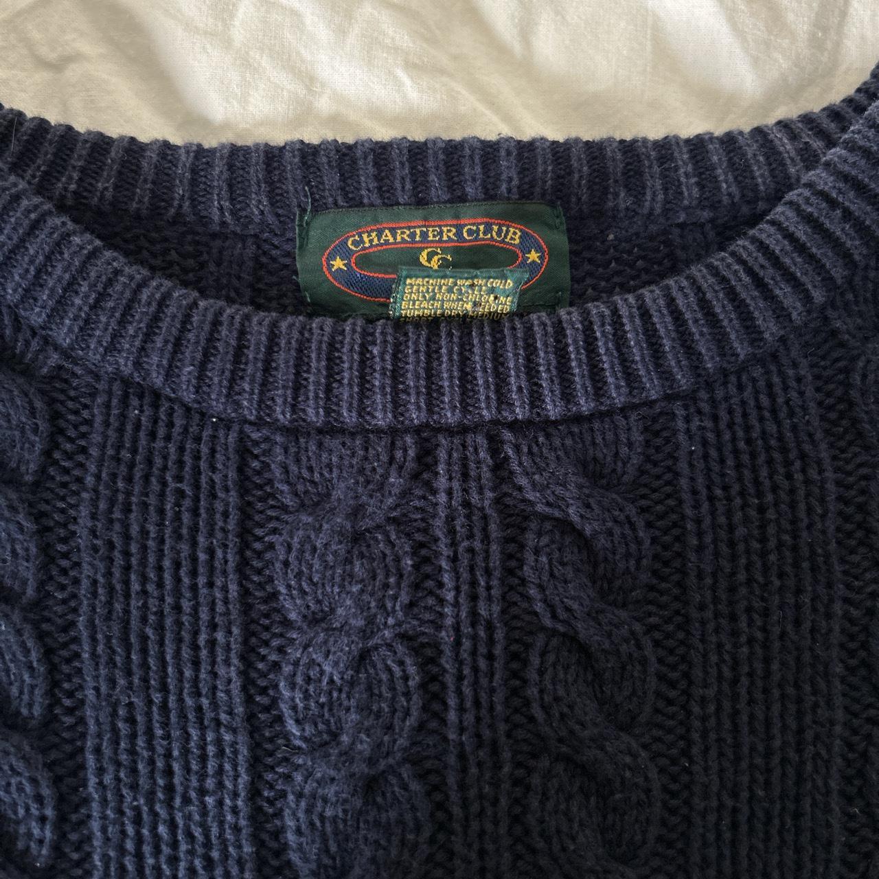 Vintage oversized Navy blue cable knit sweater... - Depop