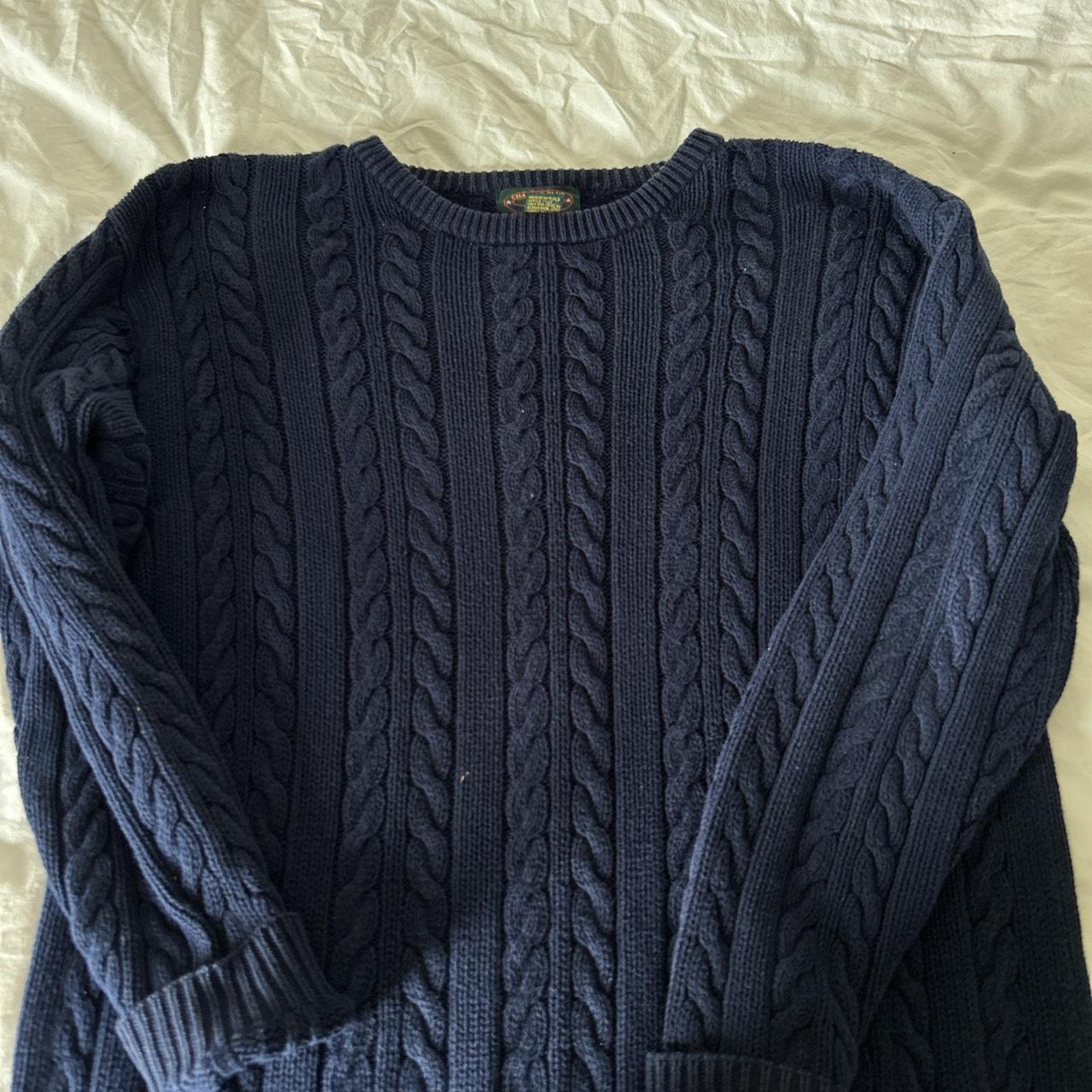 Vintage oversized Navy blue cable knit sweater... - Depop