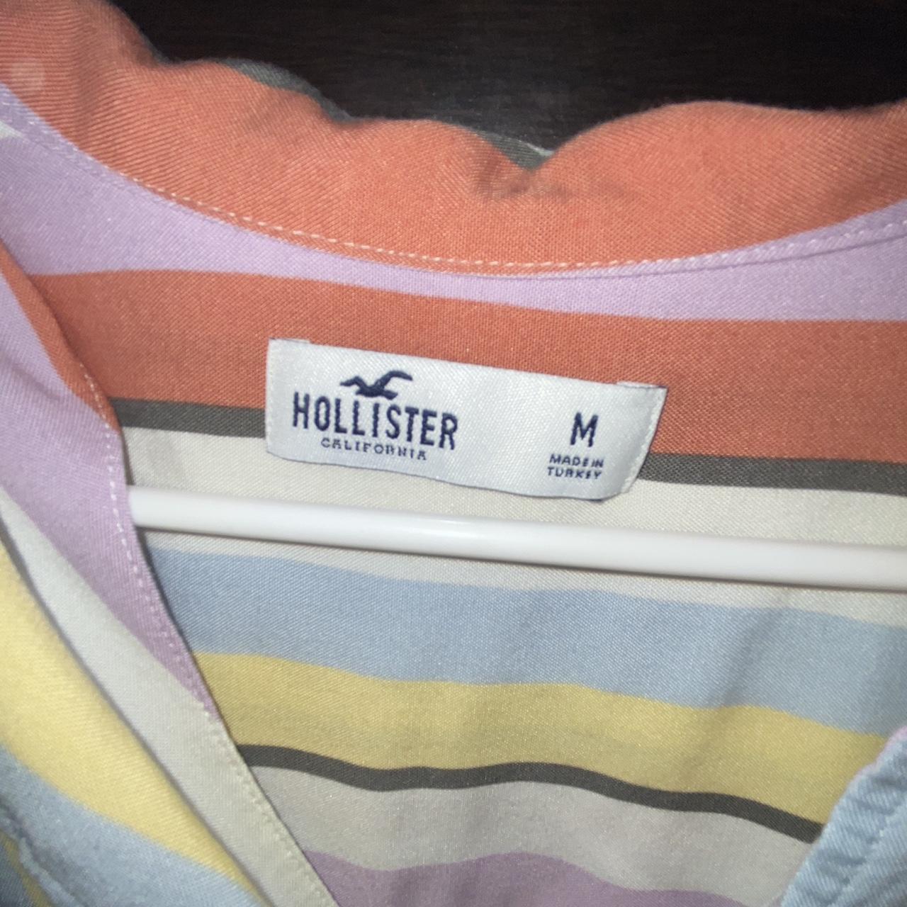 medium hollister pastel stripe cropped button up - Depop