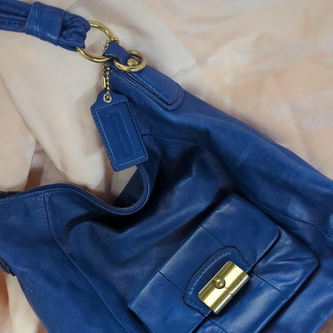 Coach Women's Blue and Gold Bag | Depop