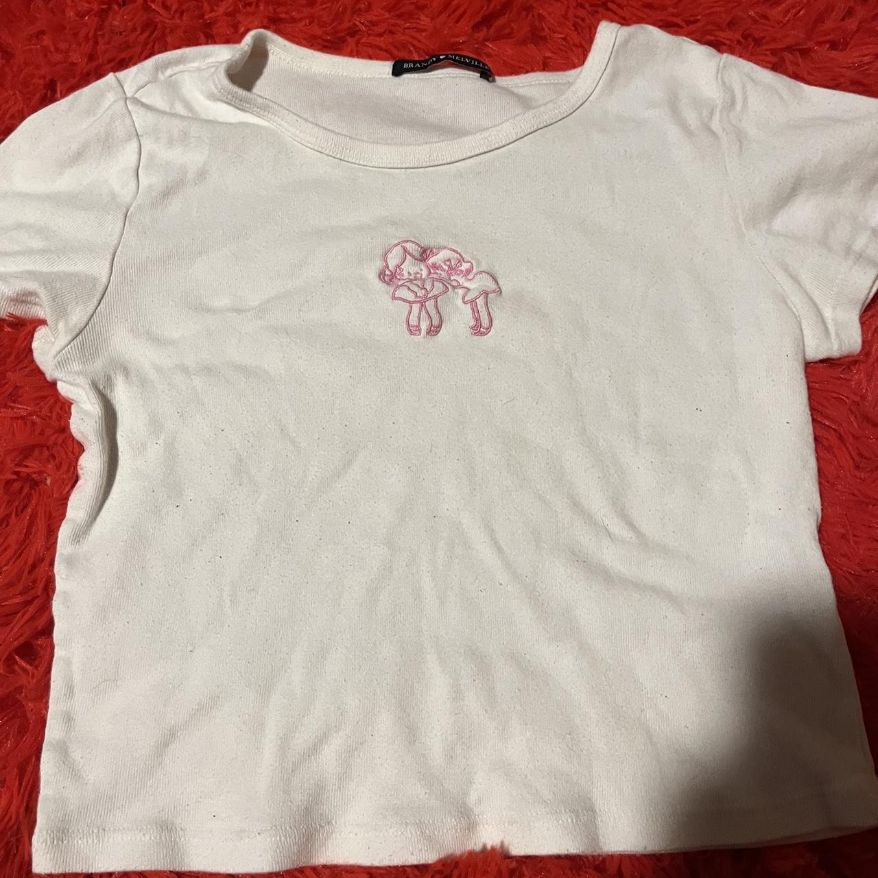 Brandy Melville Women's White and Pink Croptop Depop