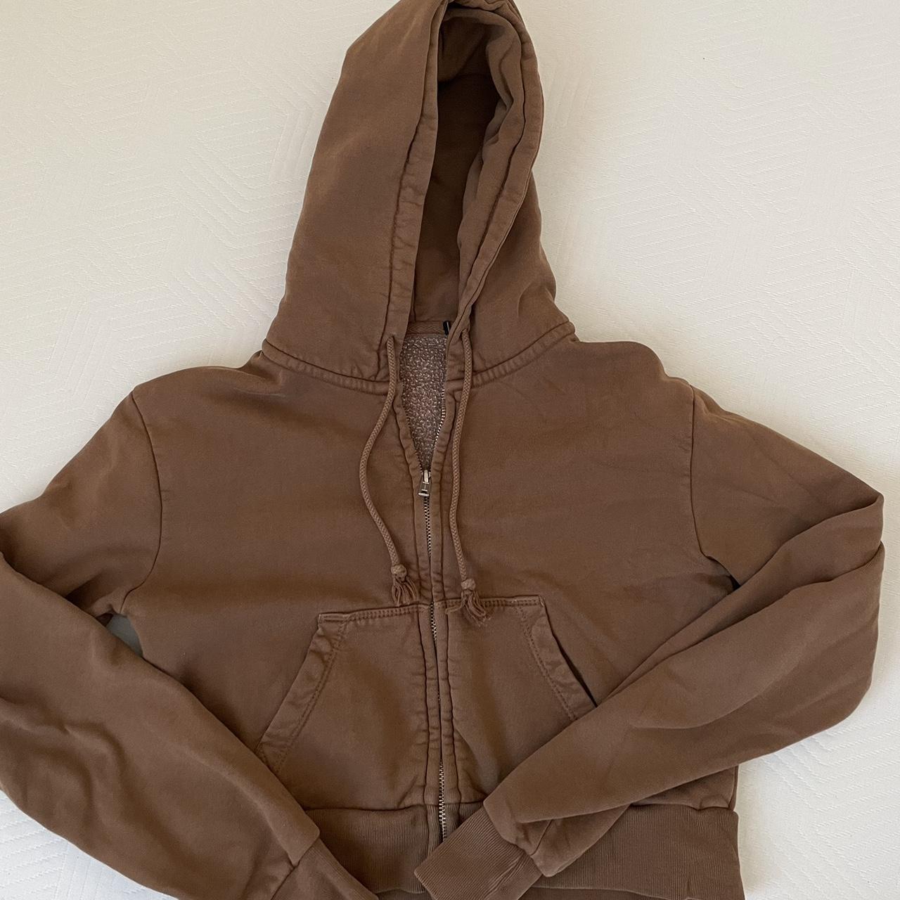 Brandy Melville brown crystal hoodie cropped - Depop