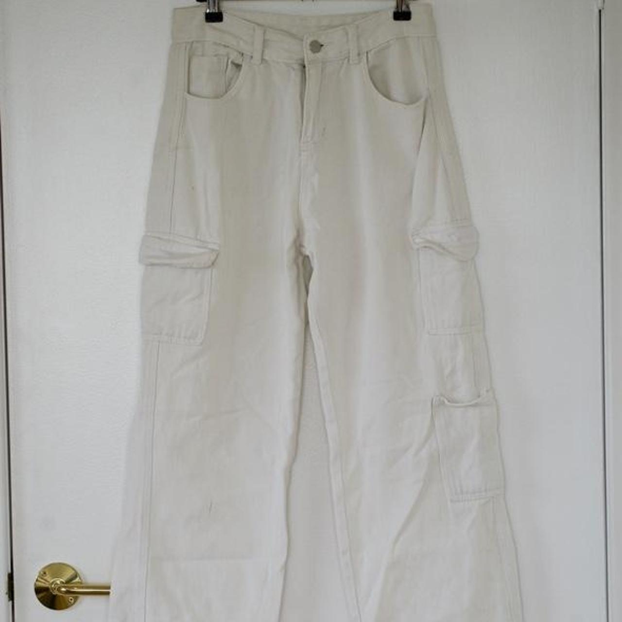 Women’s White Cargo Jeans Fly flap pocket Size:... - Depop