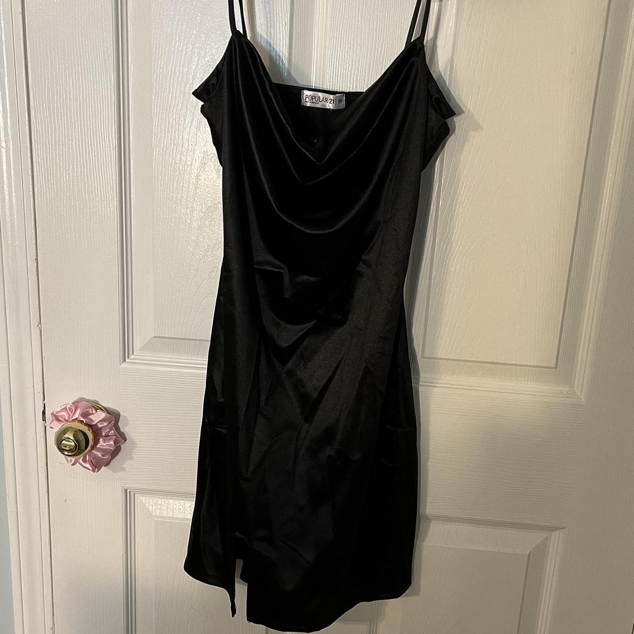 black cowl neck satin dress, never worn! - Depop