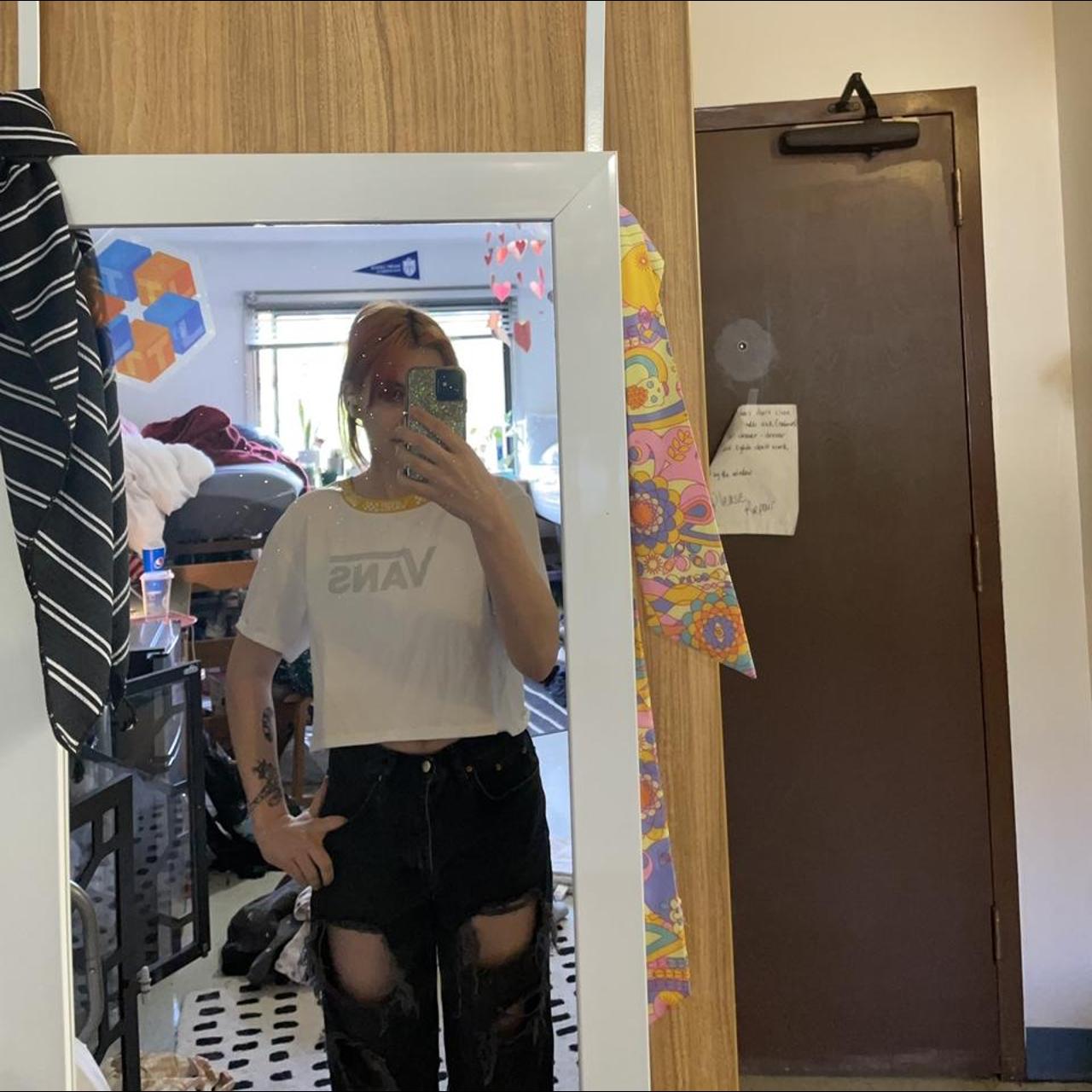 Vans Women's White and Yellow Croptop Depop