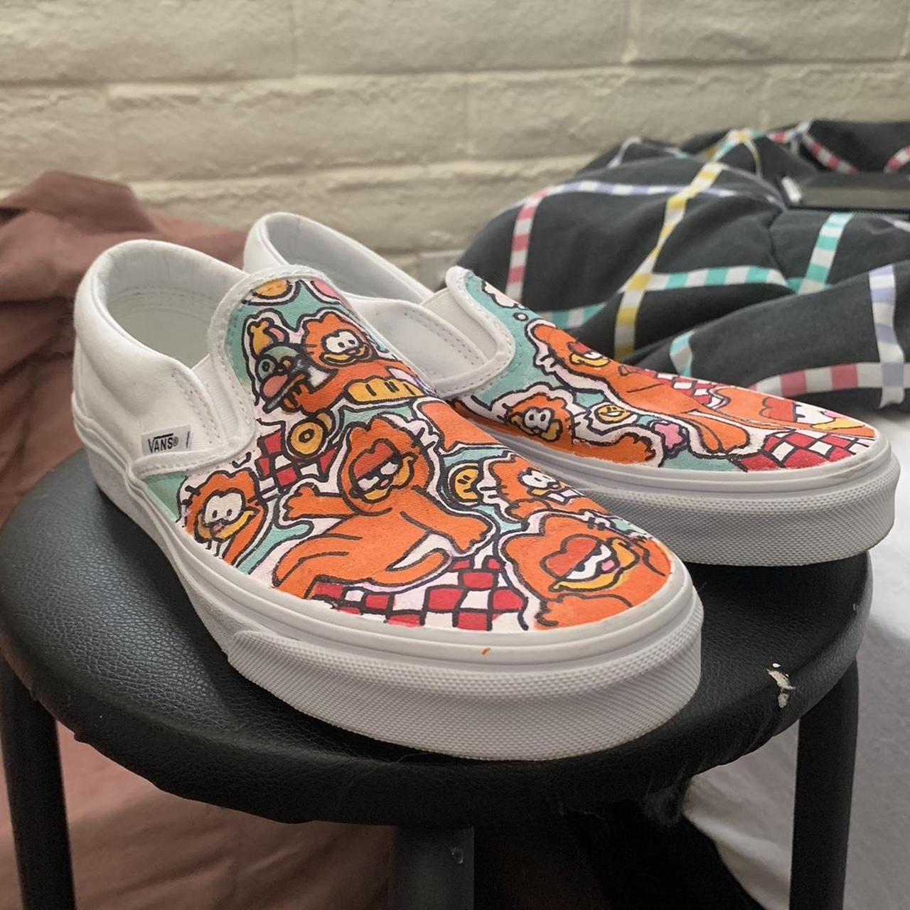 Hand painted Garfield vans womens size 7 mens size 5... - Depop