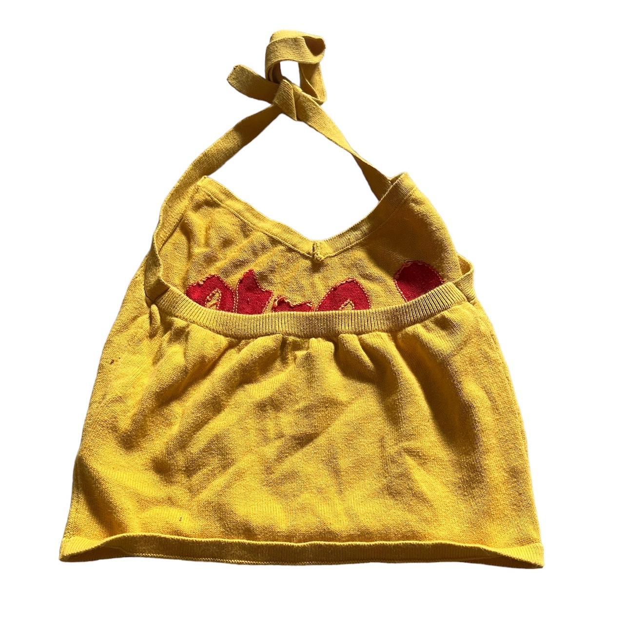 Yellow and red “Love” tie crop top with back out,... Depop