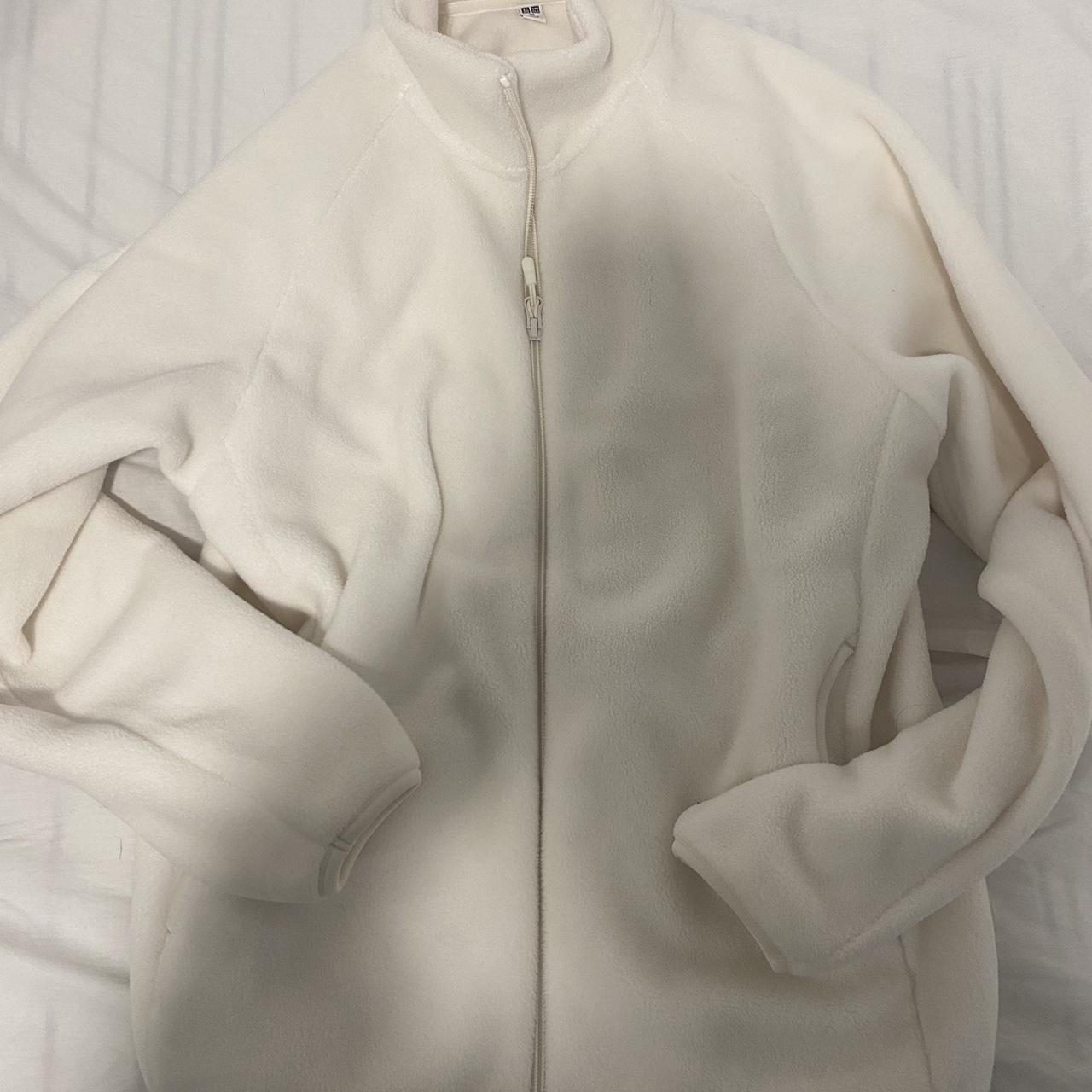 uniqlo cream white fleece jacket super soft size s - Depop