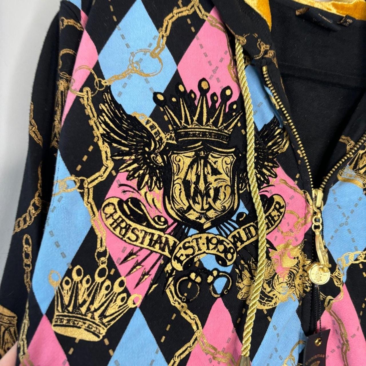Christian Audigier Y2K Argyle Zip Up Hoodie Size | Depop