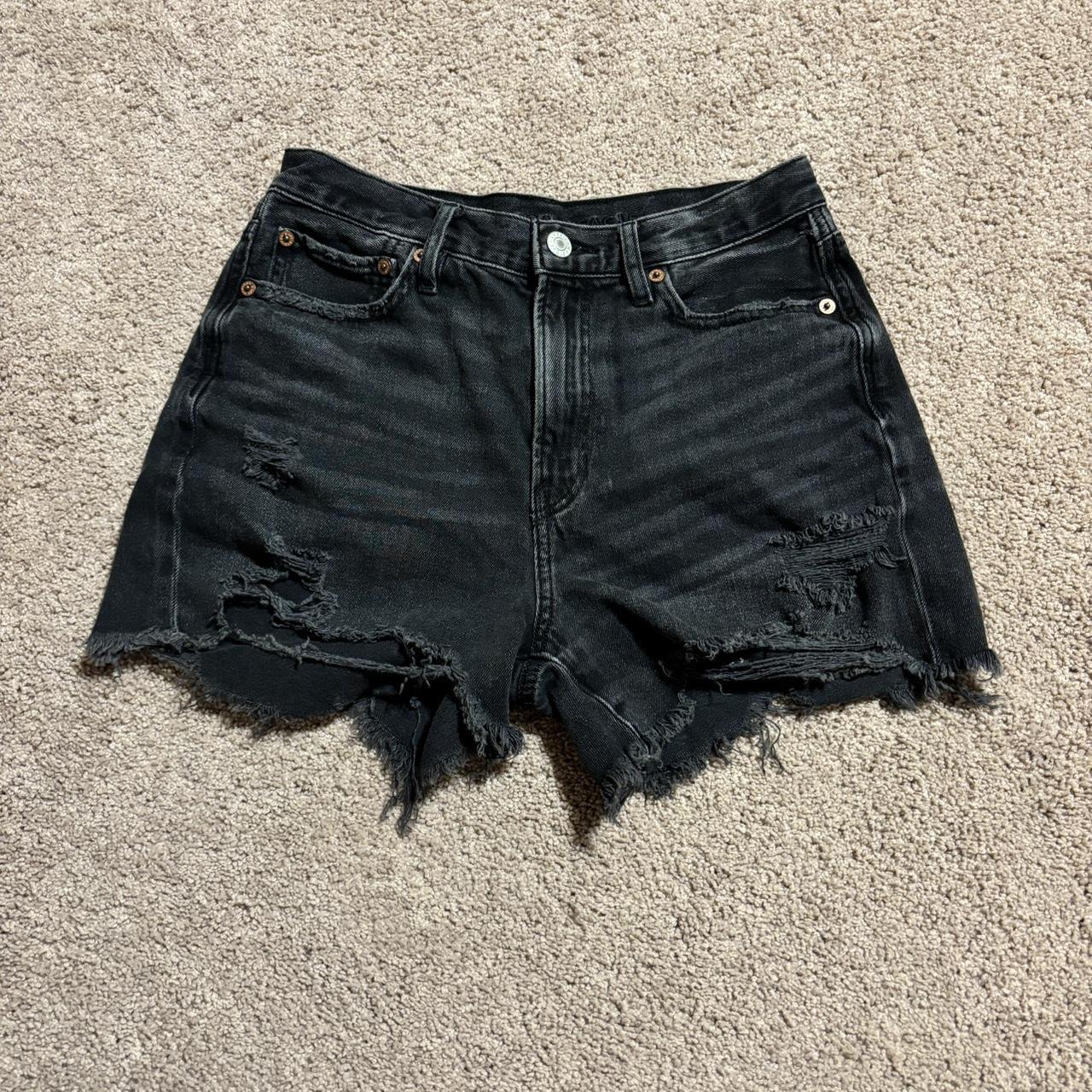 high rise distressed black denim shorts. very. Depop