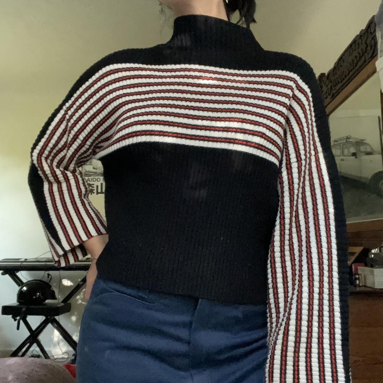 Black and red striped turtleneck sweater