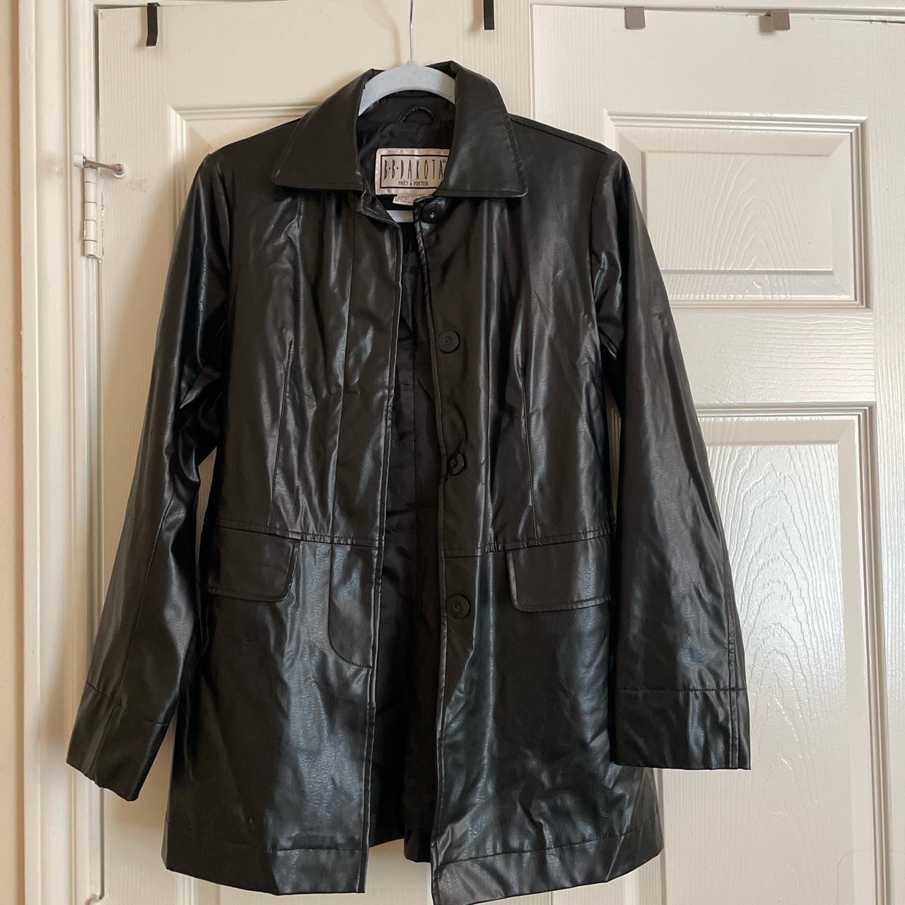 Black faux leather jacket Some peeling on collar Depop