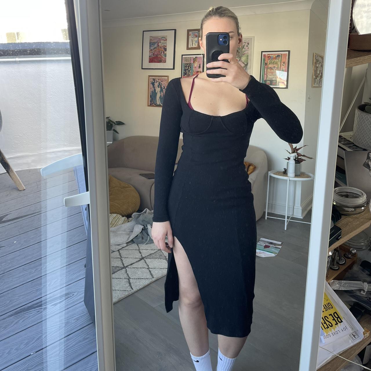 Black bodycon dress Bershka with a a slit Depop