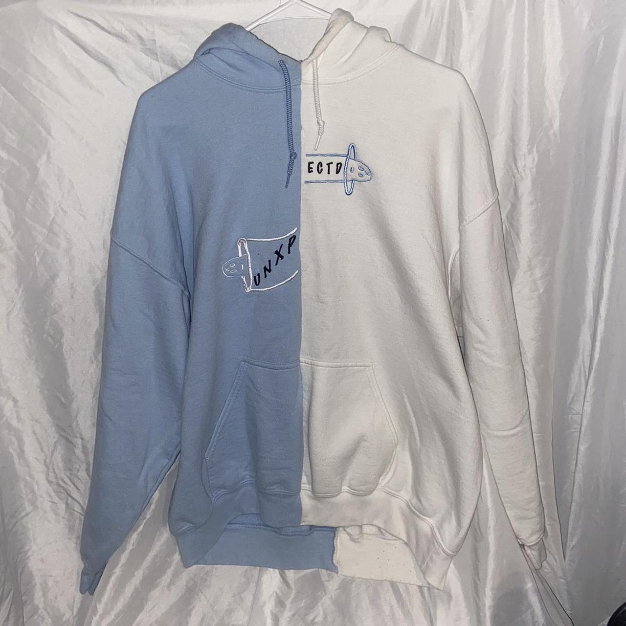 Blue and white split Unexpected hoodie from the