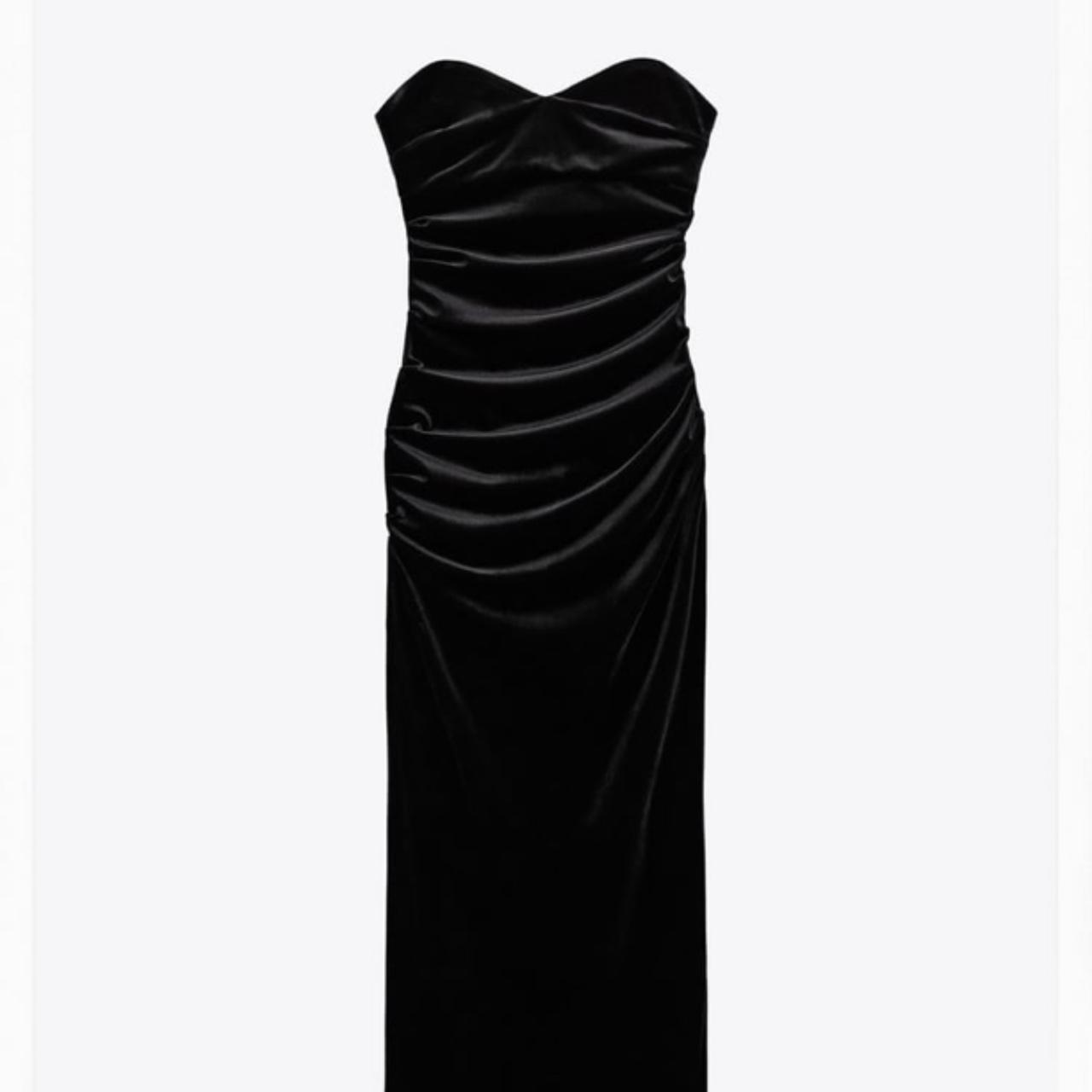 Zara black velvet midaxi dress with gem buttons... Depop