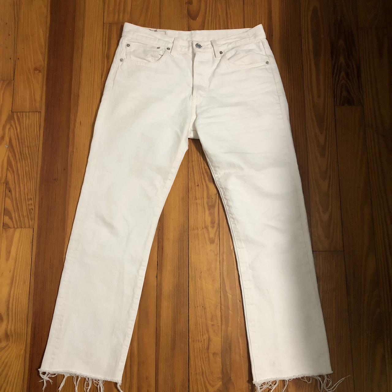 Vintage white 501 jeans, straight leg with a button... - Depop