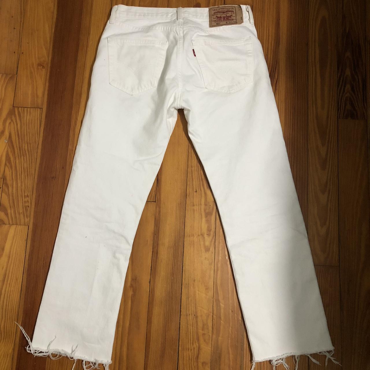 Vintage white 501 jeans, straight leg with a button... - Depop