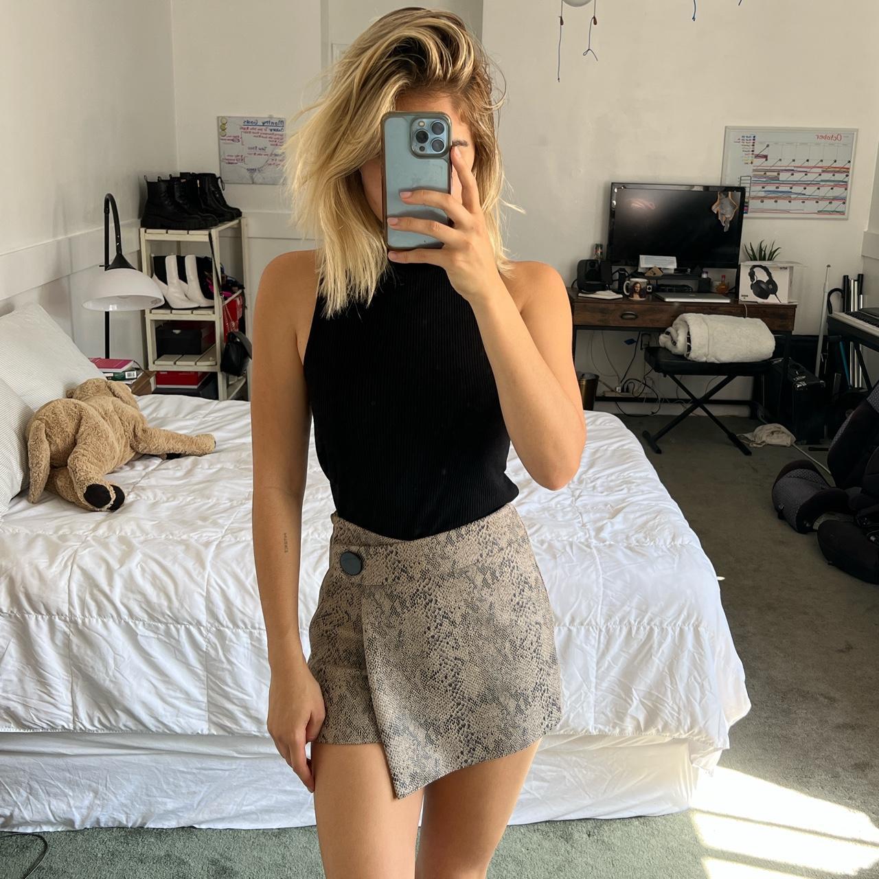 ZARA BROWN TAN AND BLACK FAUX SNAKESKIN MINI