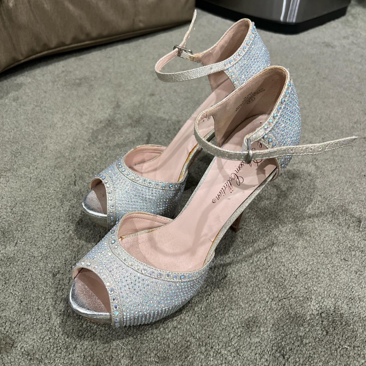 Silver rhinestone platform store heels