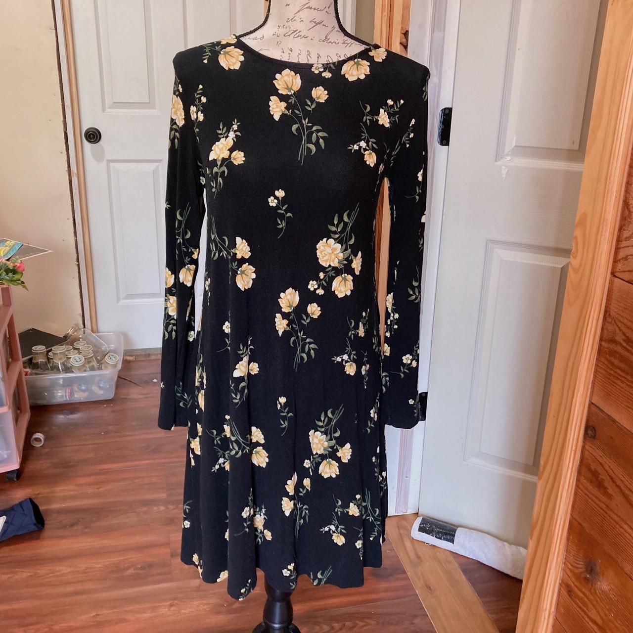 Black long sleeve dress with yellow flowers Light. Depop