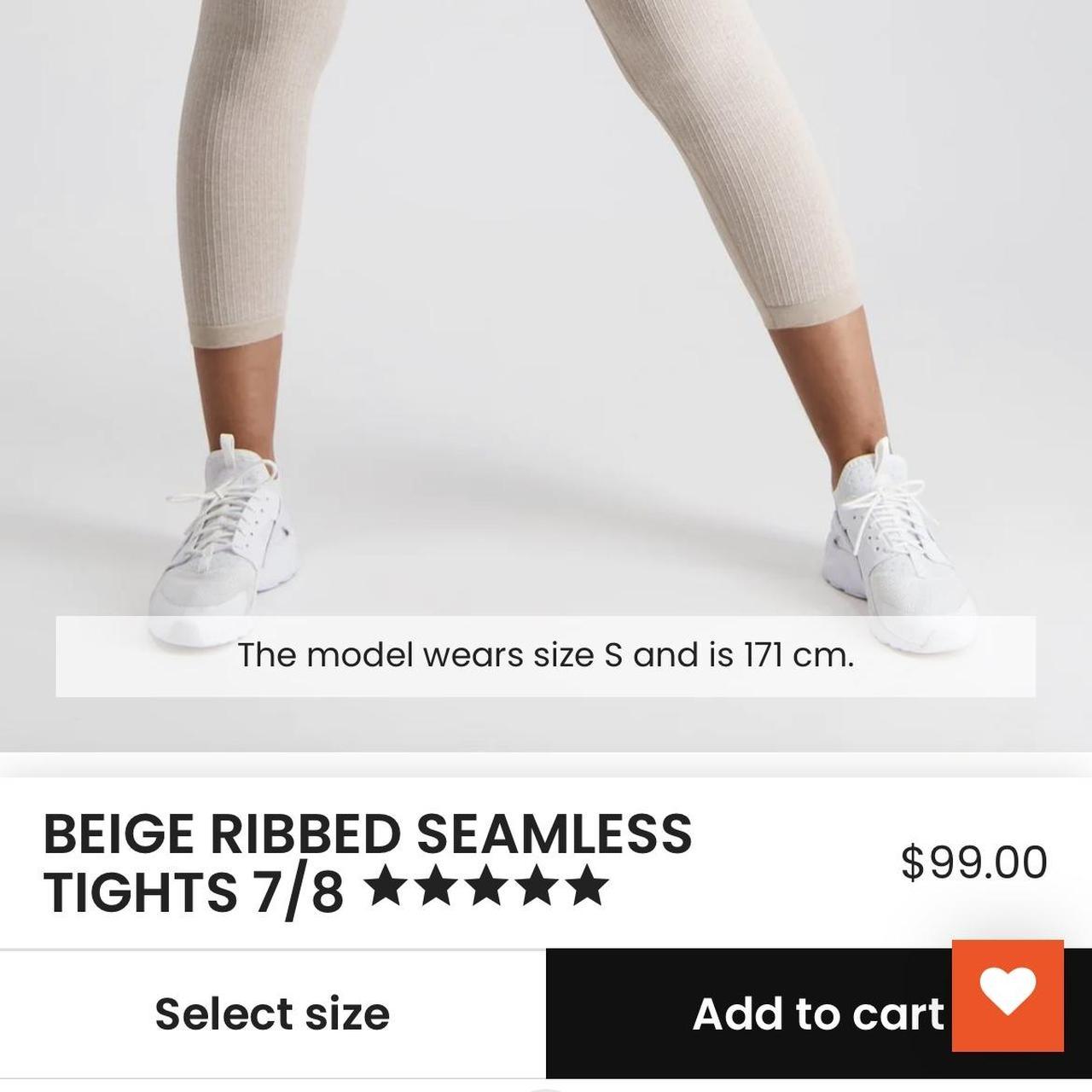 Beige Ribbed Seamless 7/8 Tights