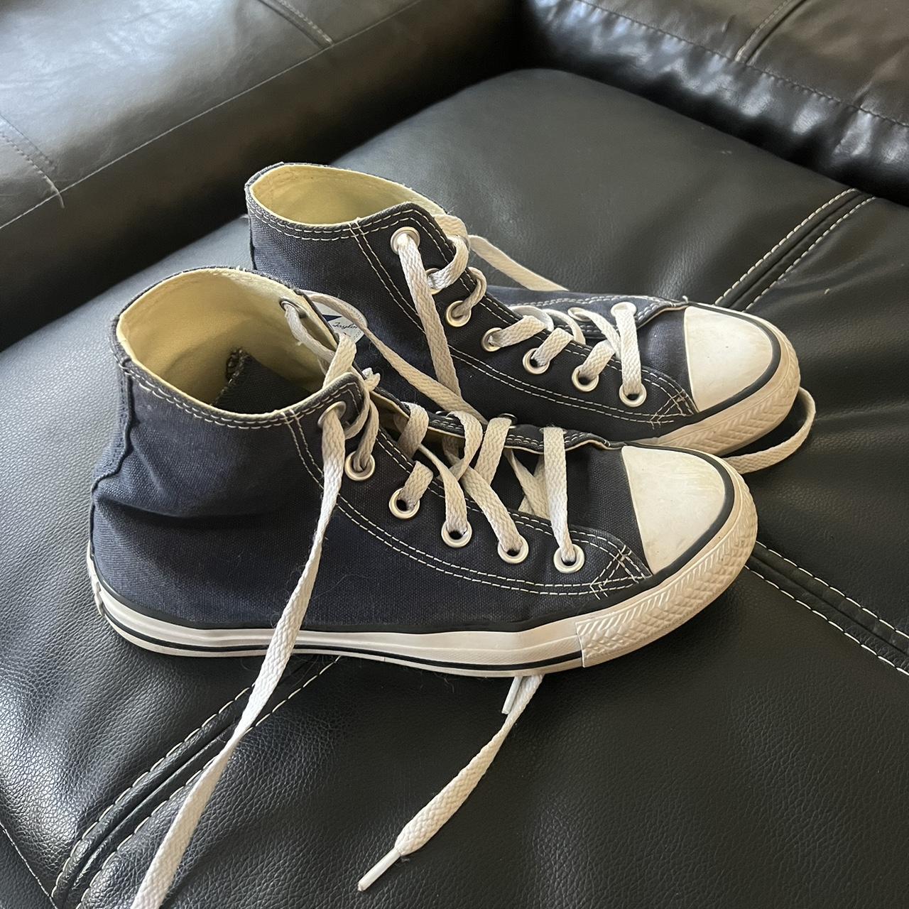 navy blue high top converse women’s size 6 - Depop