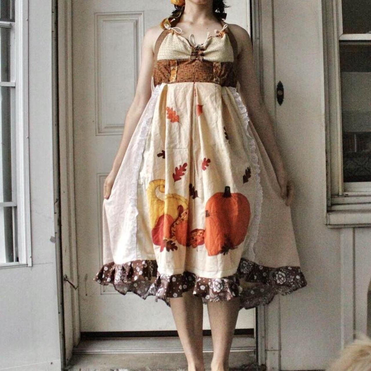 pumpkin autumn cottage dress, cottagecore peasant