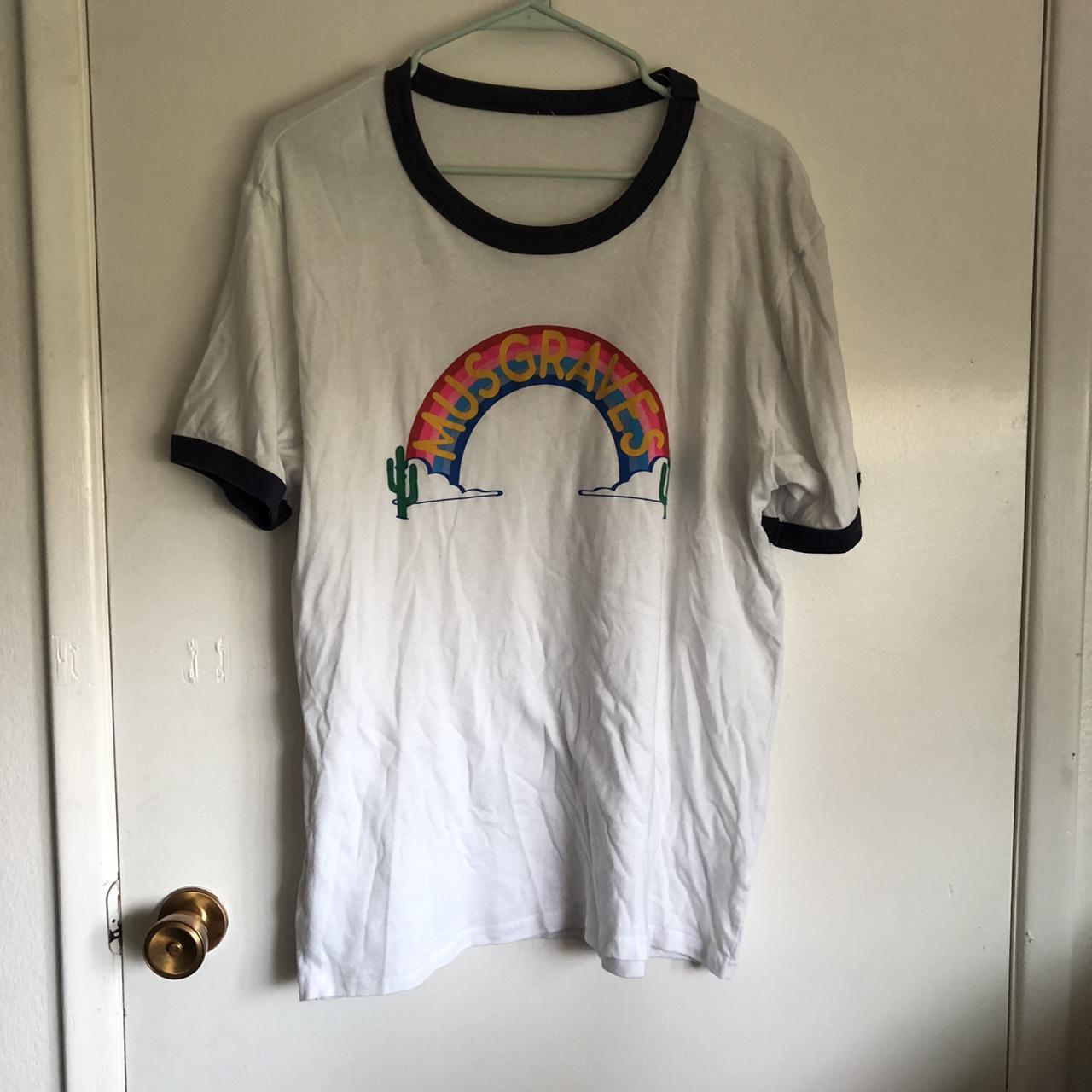 Unisex Kacey Musgraves rainbow ringer tee white... Depop