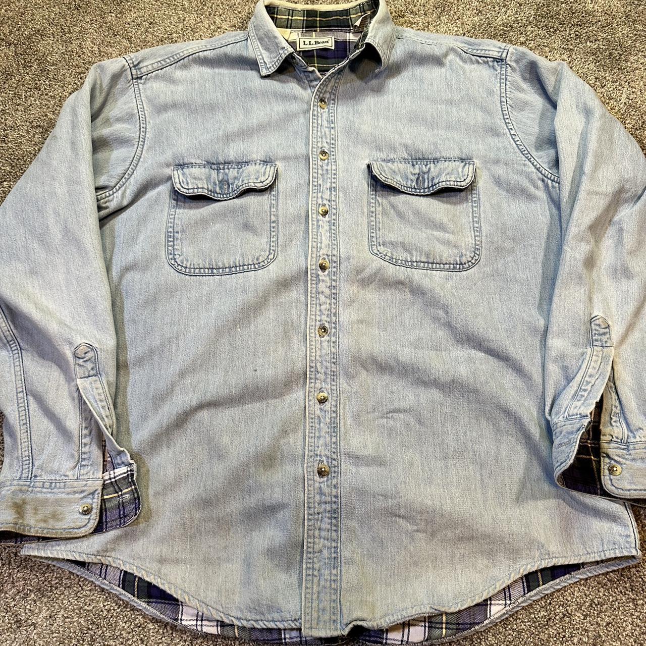 Vintage LL Bean Button Up Shirt Mens Large Light Blue Long Sleeve