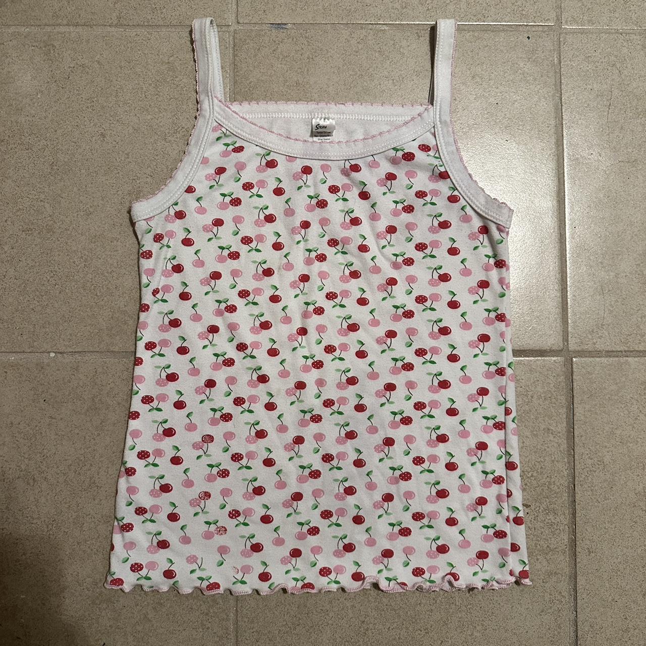 Cute cherry baby tank with pink lace on sleeves and... - Depop