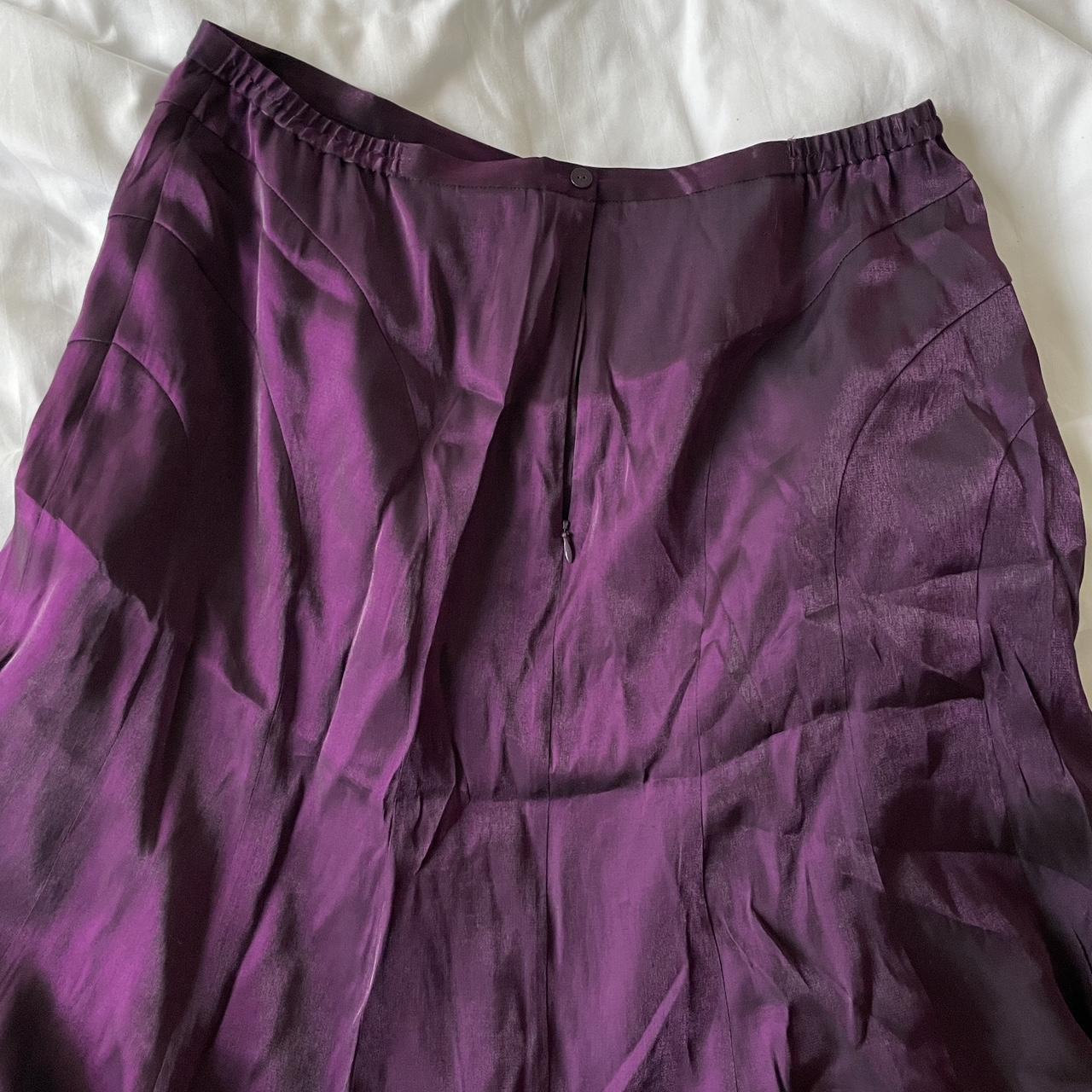 Vintage long shiny purple skirt Size is UK18 and in... - Depop