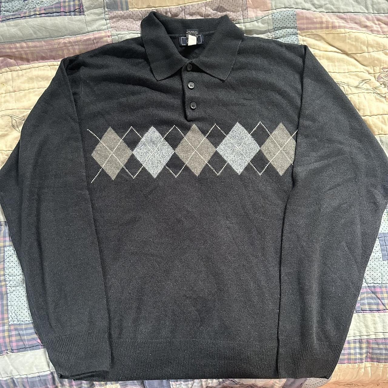 comfy dark grey dockers argyle sweater! vintage-... - Depop