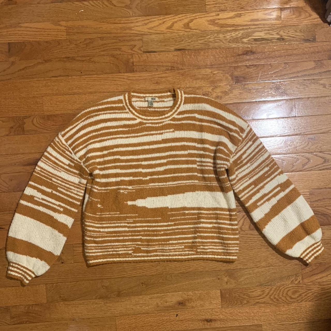 AMUSE SOCIETY burnt orange and white striped sweater... - Depop