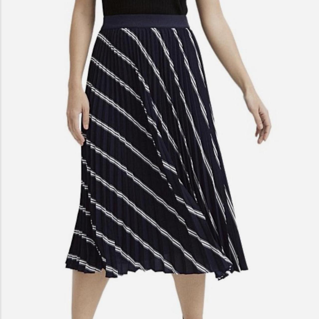 Witchery Pleated Midi Skirt Navy Blue With Stripes Depop