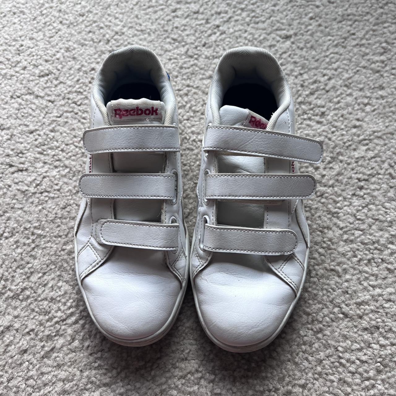 Vintage White Reebok velcro sneakers Size: womens 5... - Depop