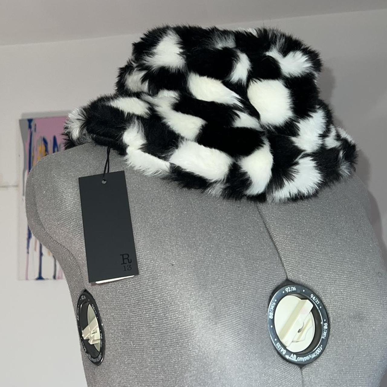 R13 Black White Faux Fur Bucket Hat 100 Depop