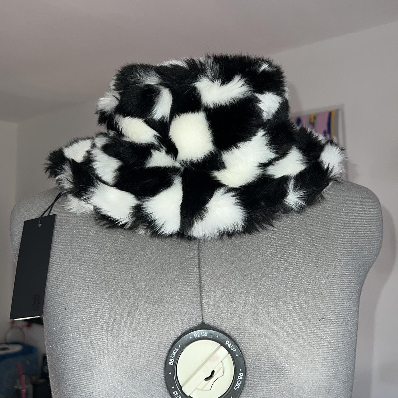 R13 Black White Faux Fur Bucket Hat 100