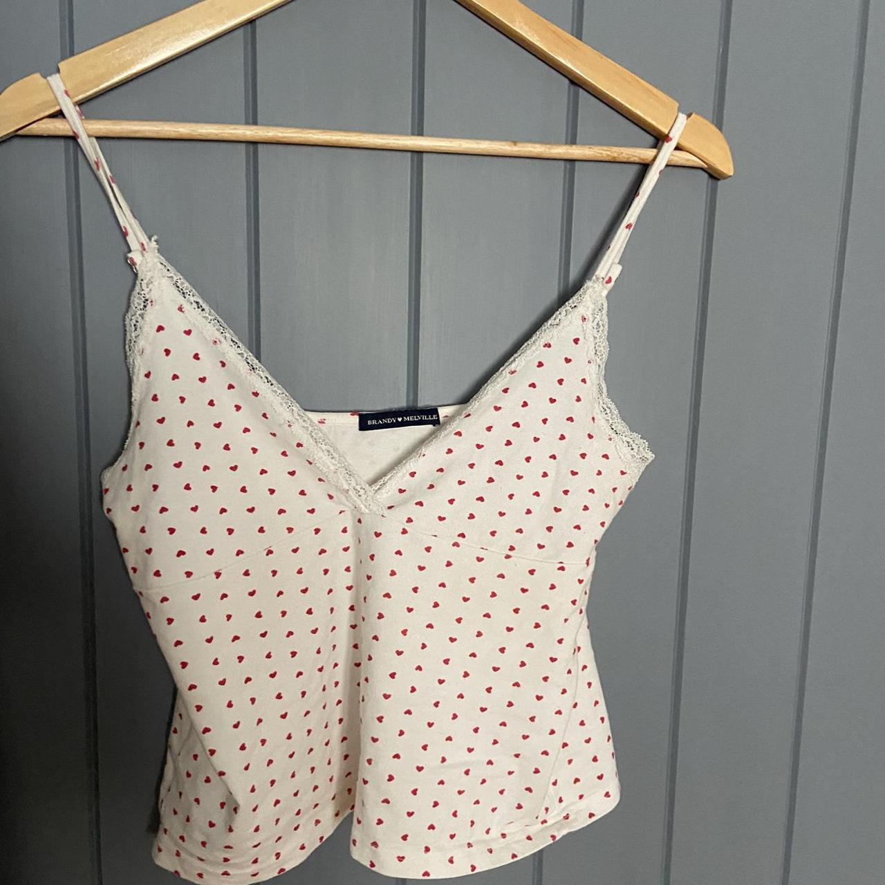 Brandy Melville Women's White And Red Top | Depop