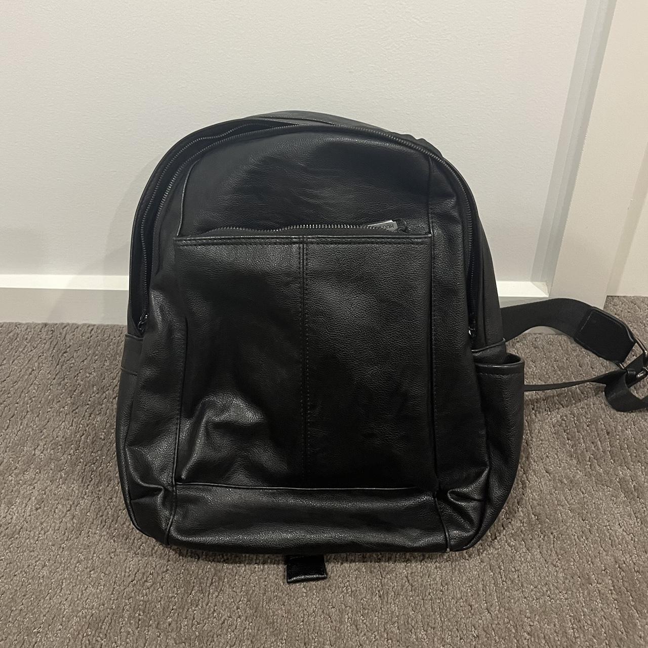 Black Faux Leather Backpack Used - in good condition... - Depop