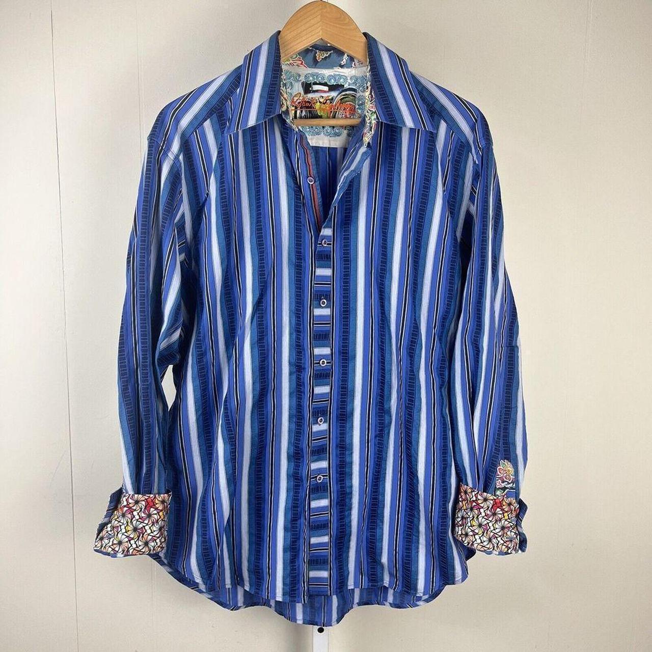 Robert Graham Button Up Shirt Blue Stripe Flip Cuff... - Depop