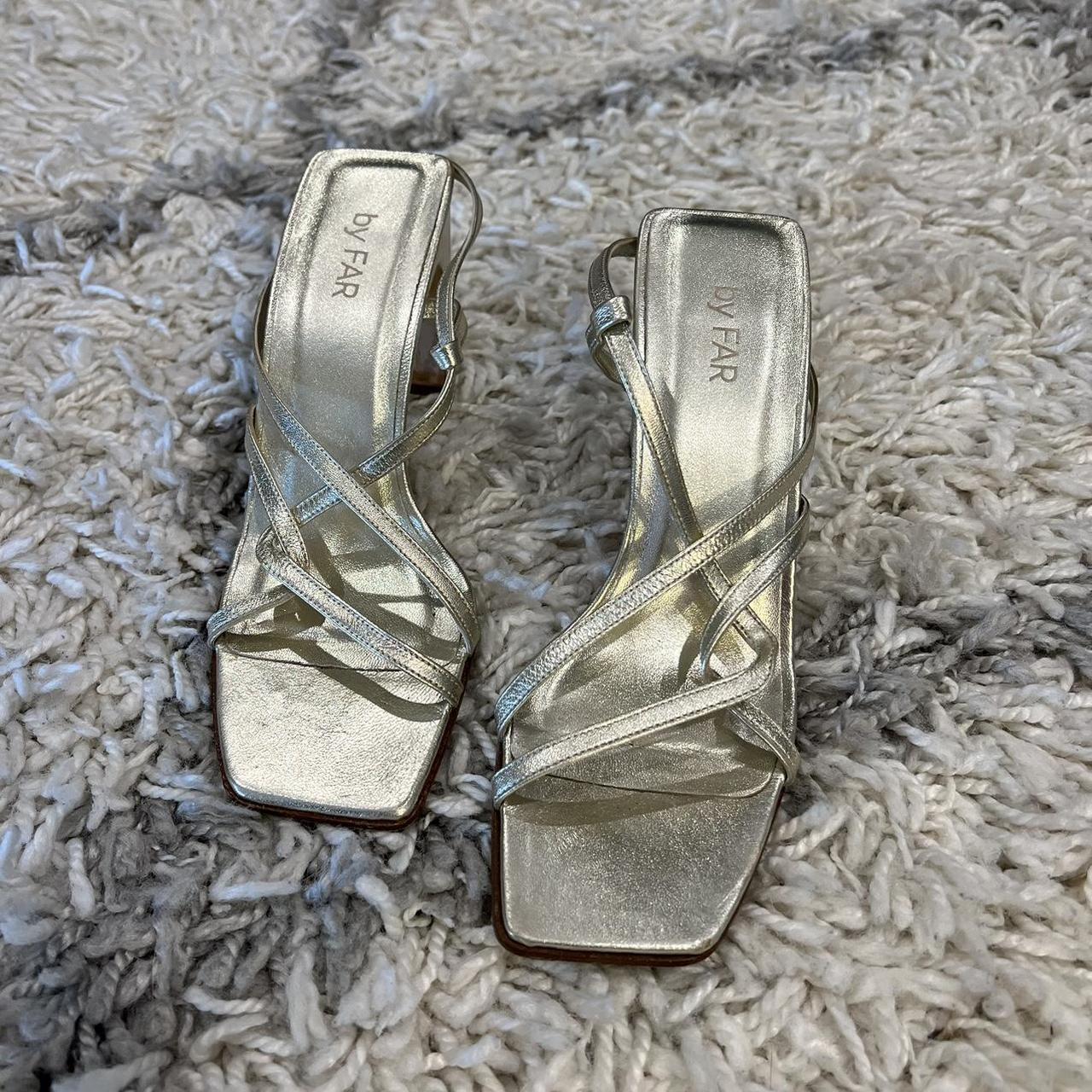 By Far Women's Gold and Silver Sandals Depop