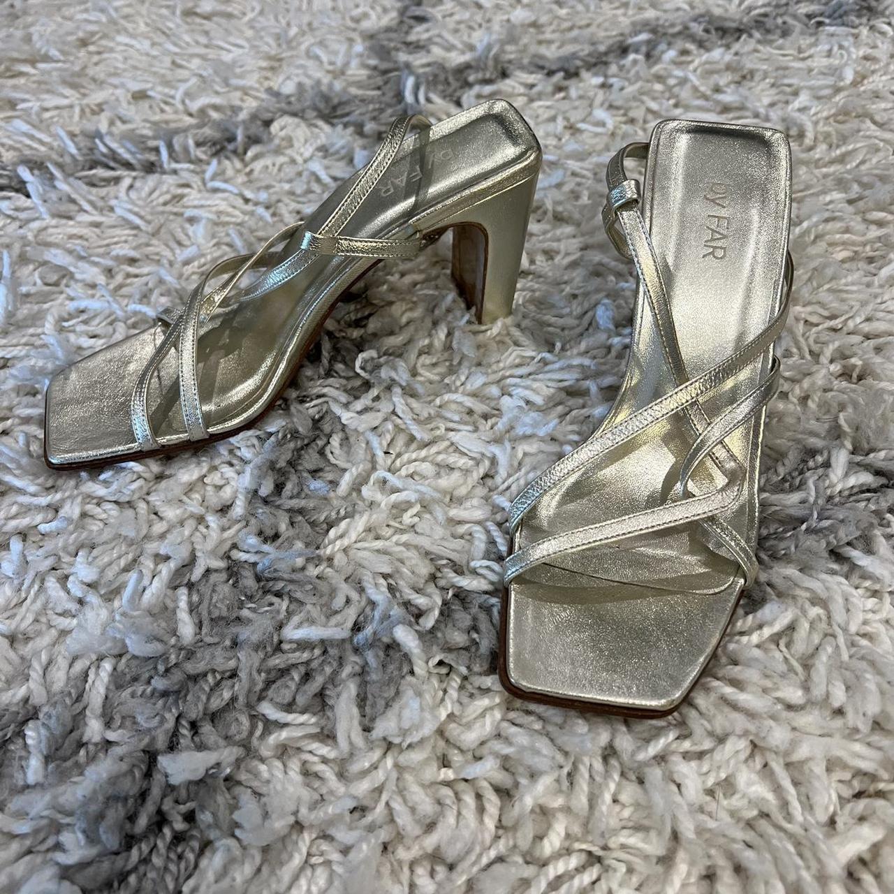 By Far Women's Gold and Silver Sandals Depop
