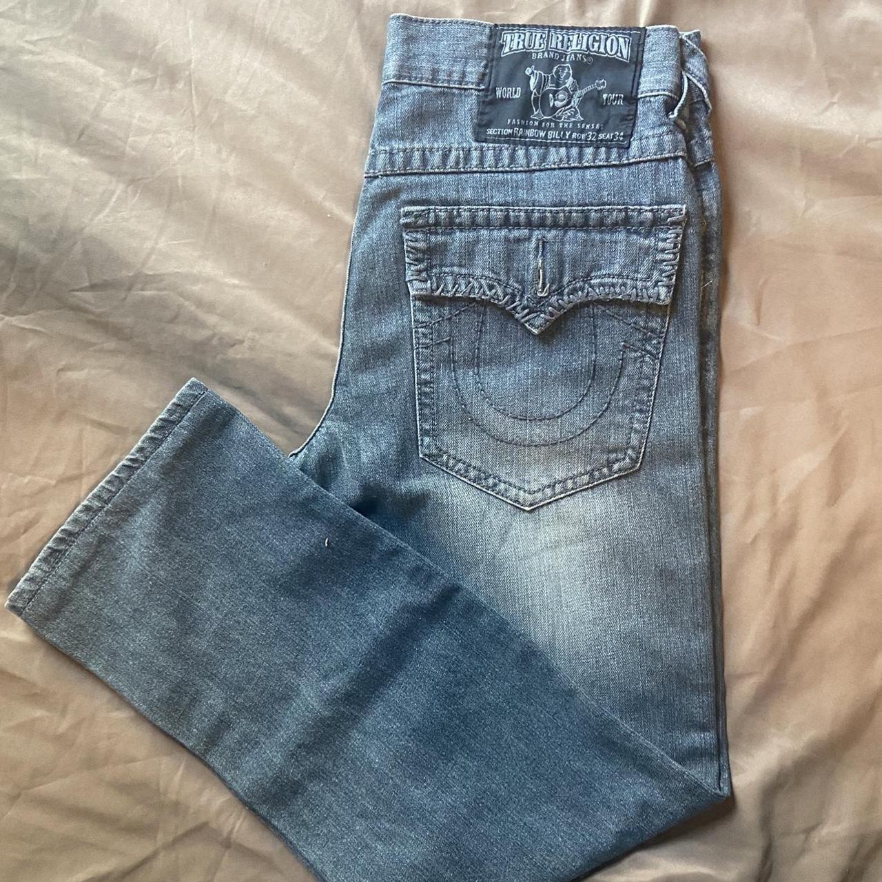 These gray light wash true religion Y2K jeans, these... - Depop