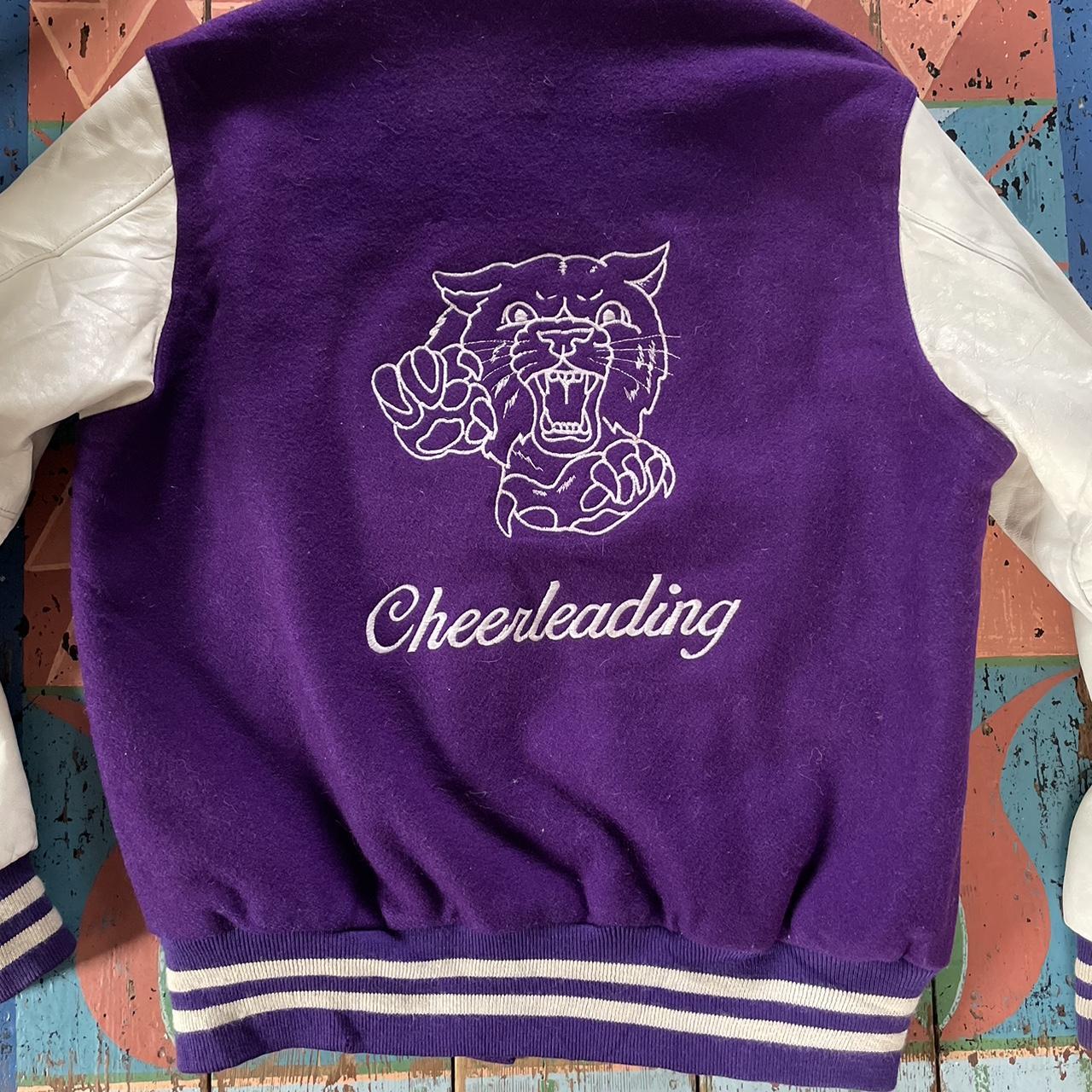 purple Cheerleading school varsity jacket vintage... Depop