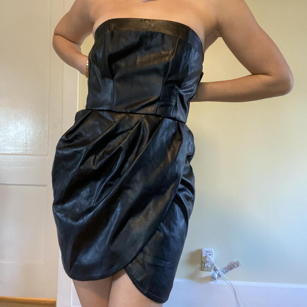 Sexy faux leather strapless dress Brand unknown... - Depop