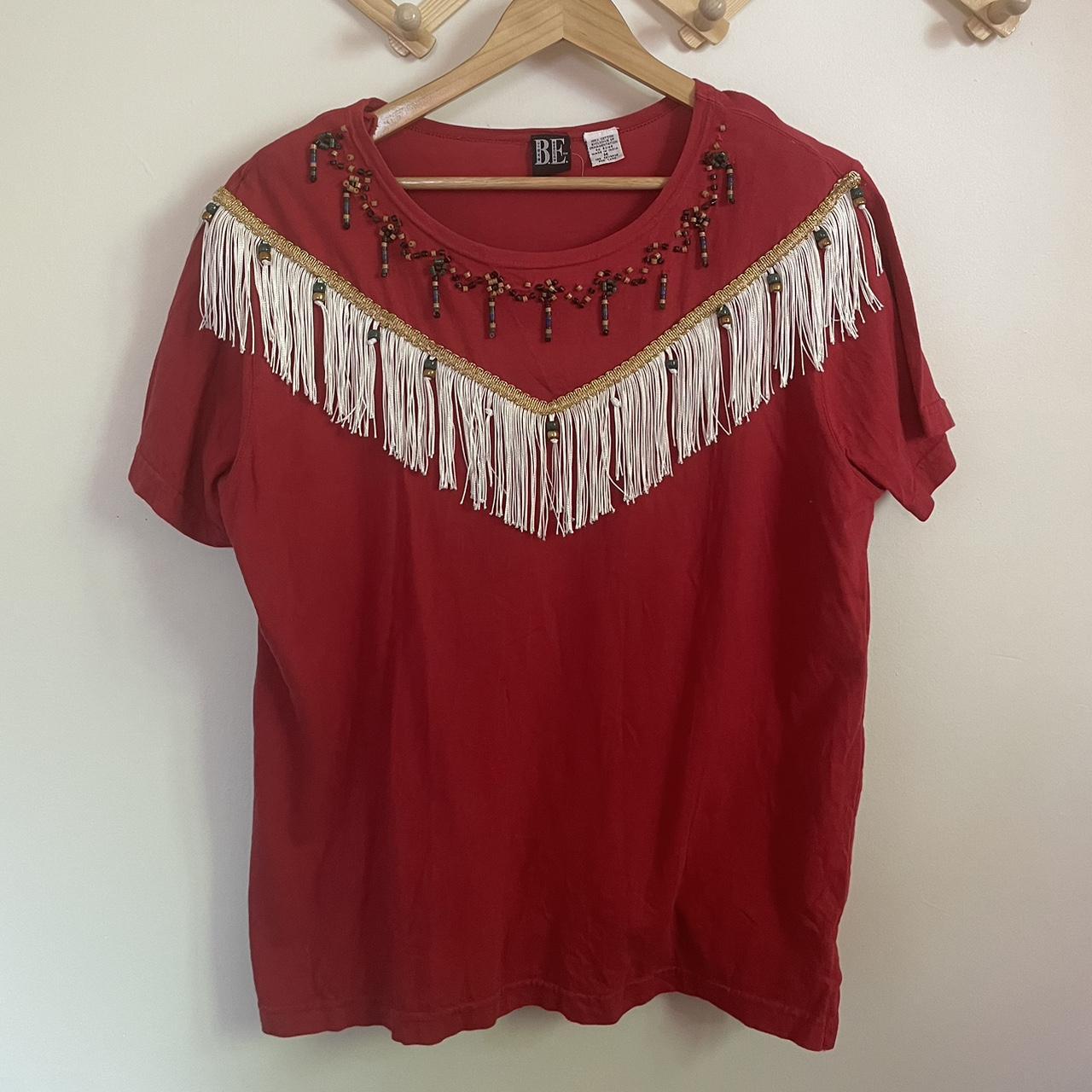 vintage fringe top with built in shoulder pads... - Depop