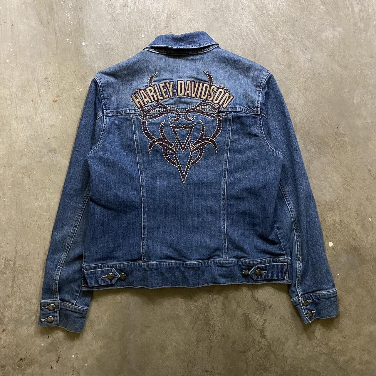 Y2K Women’s Harley Davidson Jean Jacket... - Depop